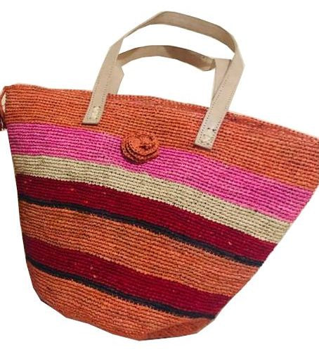 Sac artisanal en raphia naturel rayé
