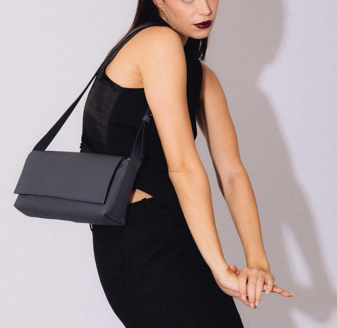 Sac à Main Bandoulière Gris Silicone Végan - Sac Artisanal Femme