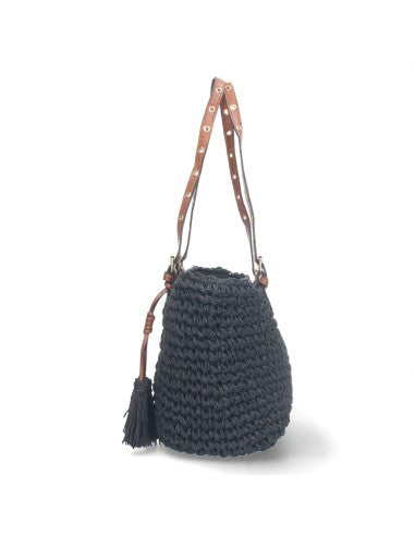 Sac raphia noir fait main original artisanal style bohème