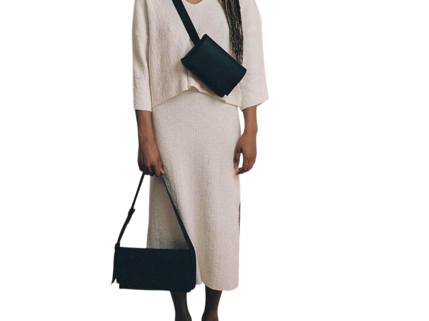 Sac à main baguette en forme de banane multiposition en cuir