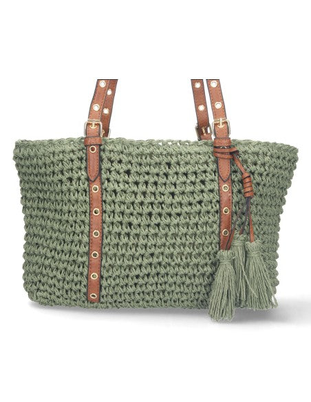 ac à main vert raphia tressé artisanal bandoulière naturelle