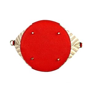 Sac Seau en Raphia et Cuir Rouge – Poignées Bois & Bandoulière Ajustable