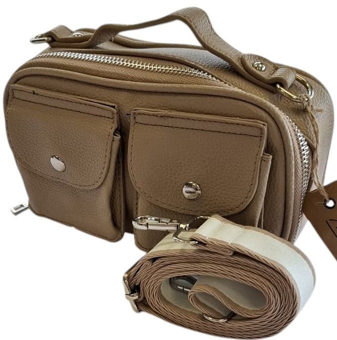 Sac bandoulière maron avec poches frontales