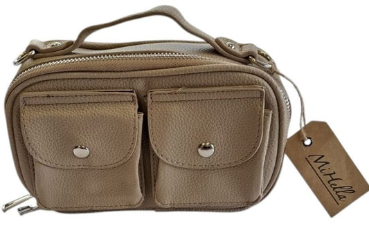 Sac bandoulière maron avec poches frontales