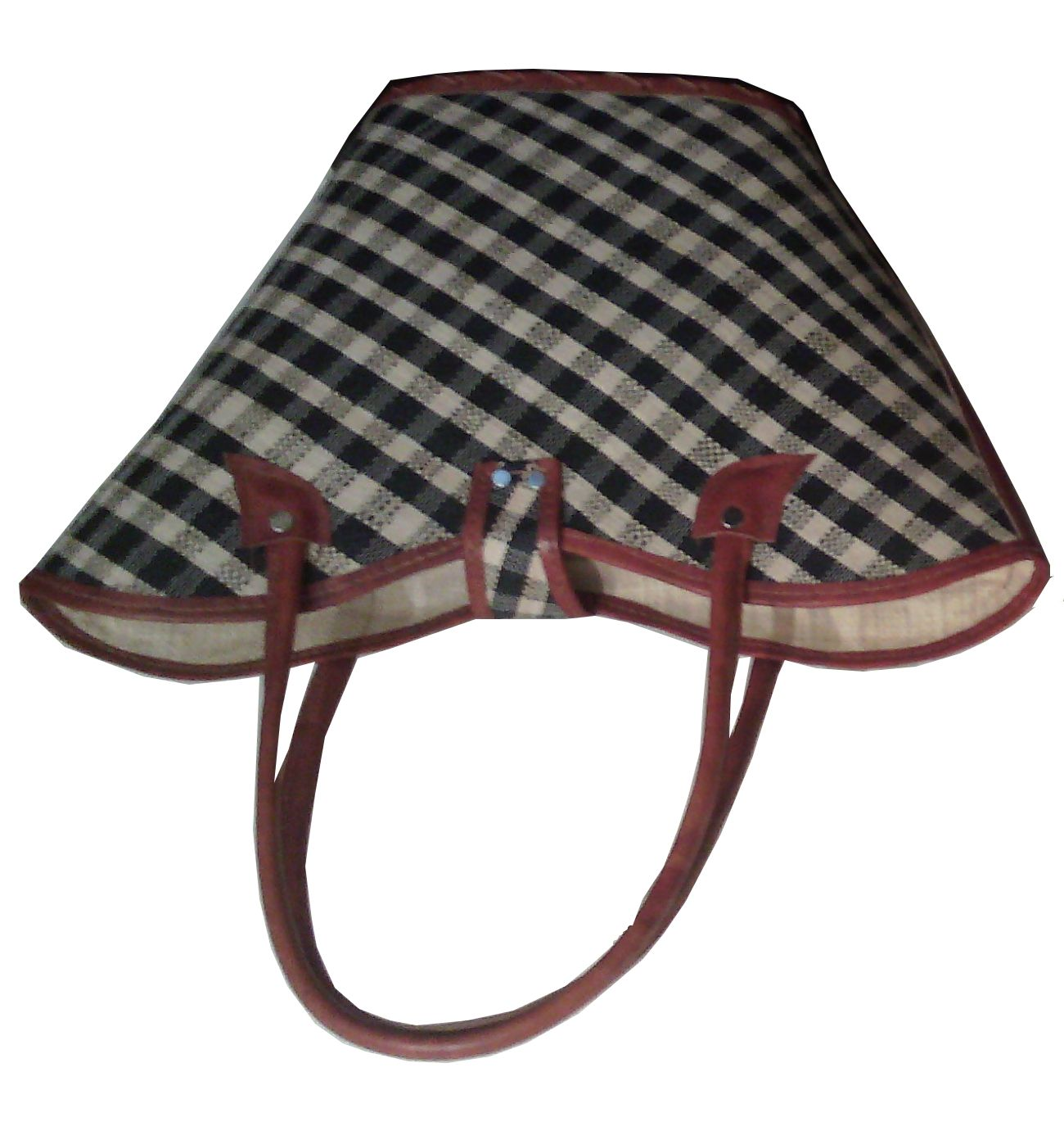 Sac à main en raphia à motif vichy – finition cuir