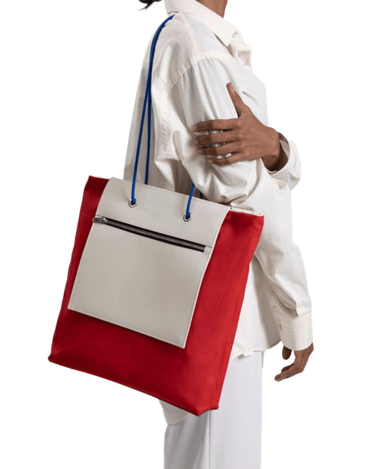 Sac à main de grande capacité rouge - blanc de fourre-tout réversible