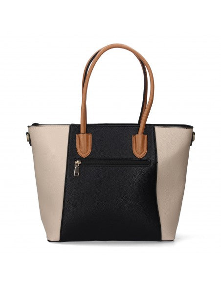 sac à bandoulière femme bicolore noir beige, sac à épaule élégant, sac à main mode femme