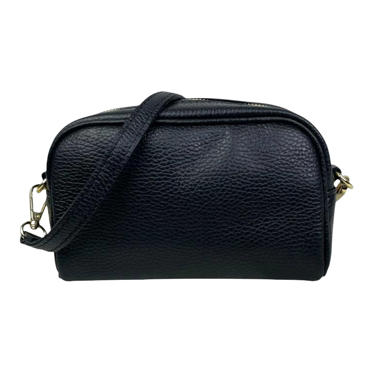 Sac Bandoulière en peau italienne avec Poche Avant - Noir