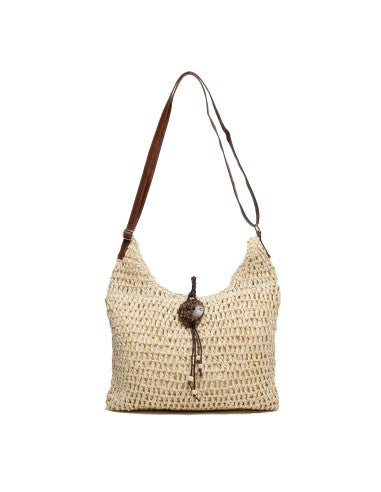 Sac à main bandoulière femme blanc en rafia naturel avec fermeture glissière - Style minimaliste élégant