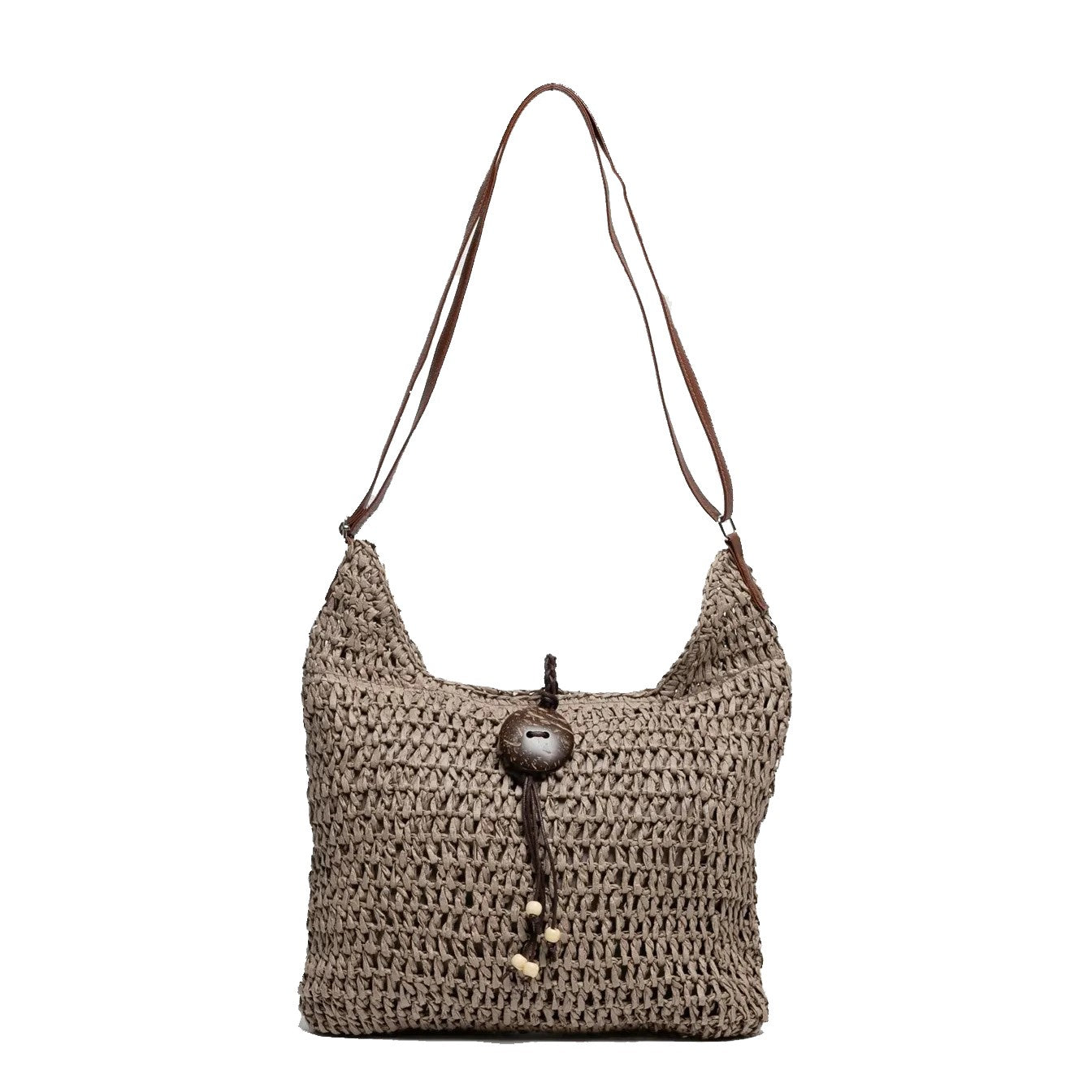 Sac à main bandoulière femme gris en raphia naturel avec fermeture glissière - Style urbain moderne