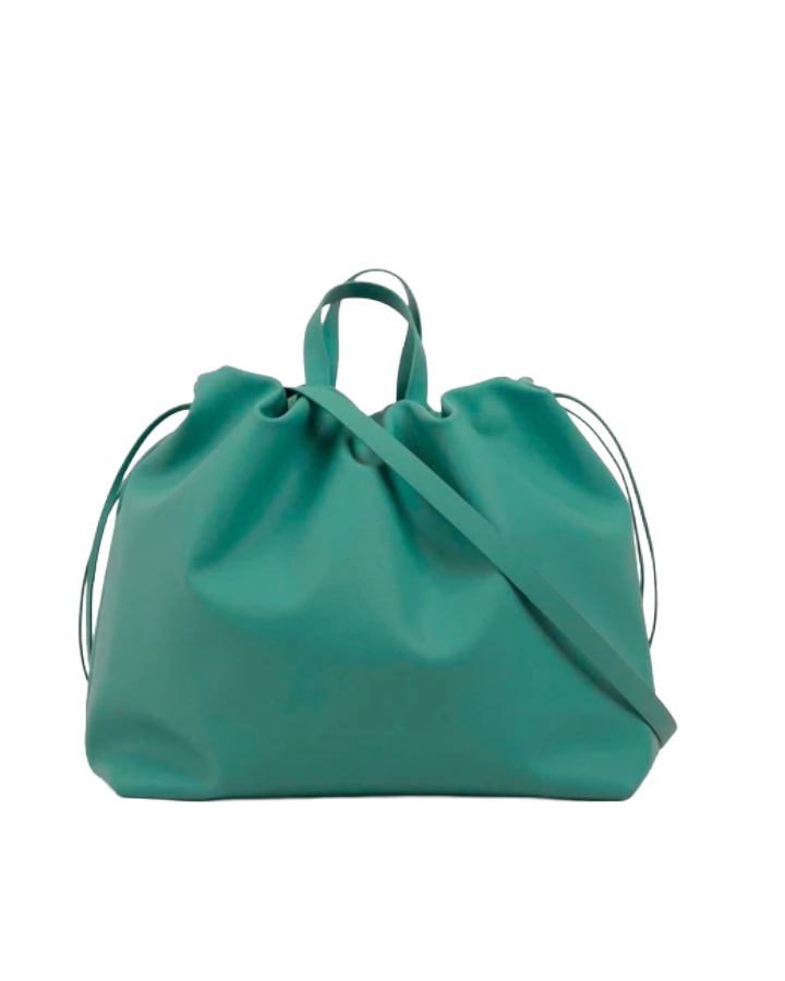 Sac bandoulière cuir végétal vert clair femme ANGELINES - vue profil - Maroquinerie artisanale premium