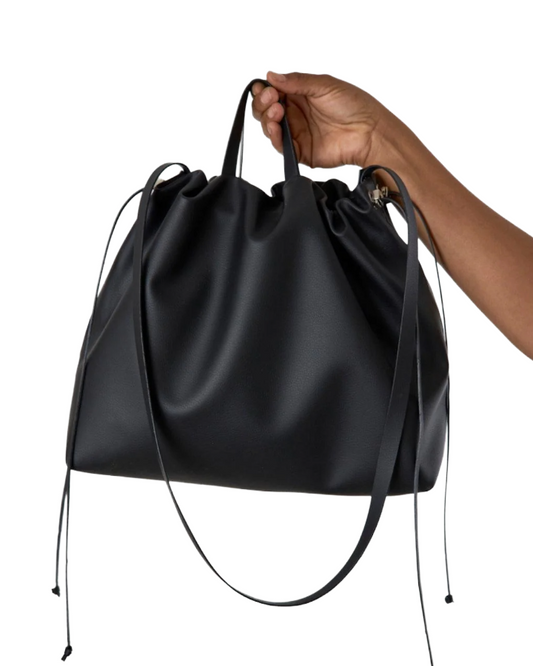 Sac bandoulière cuir végétal noir femme ANGELINES - vue profil - Maroquinerie artisanale premium