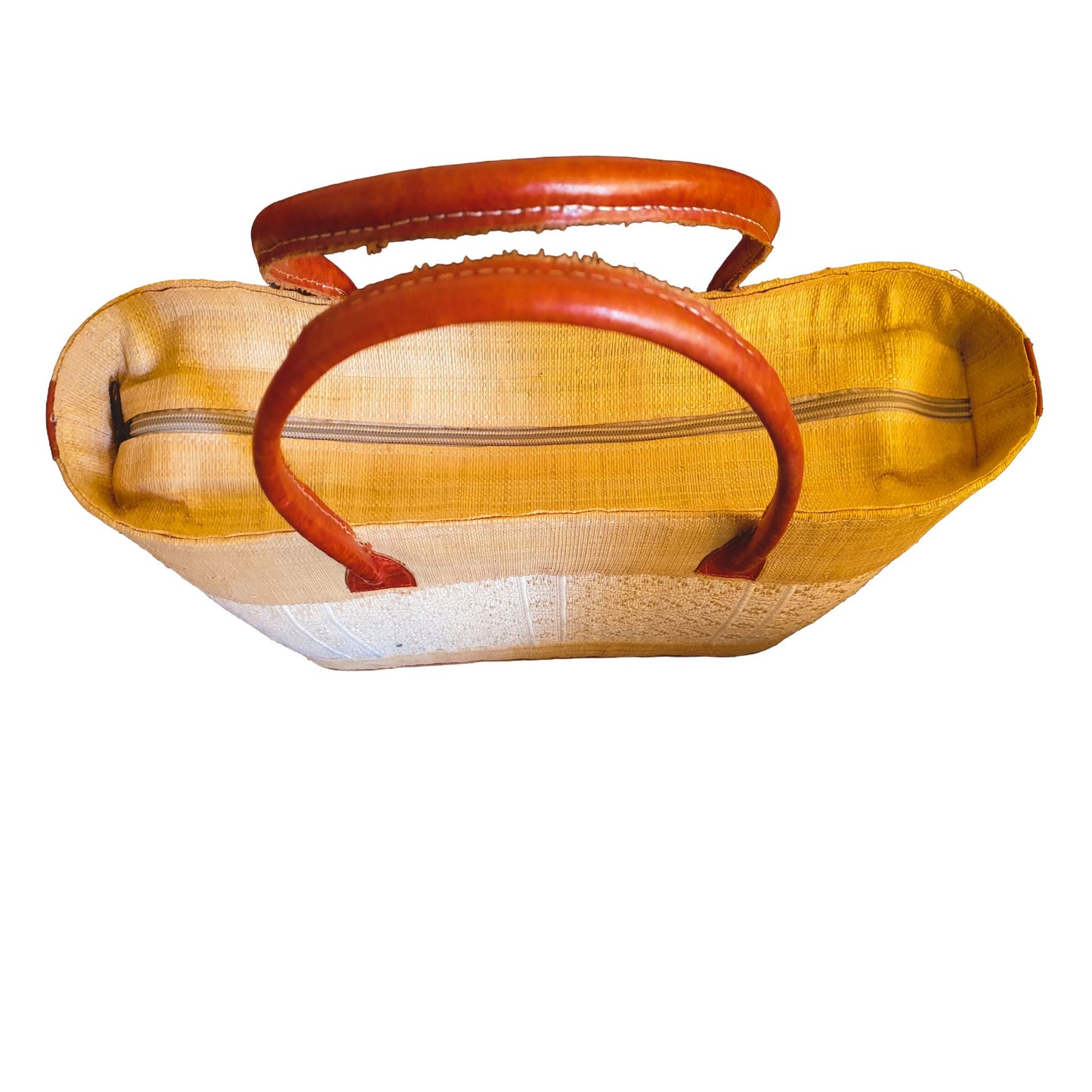 Sac Cabas Raphia Naturel Beige Motif Géométrique