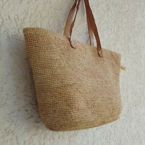 Sac Artisanal Raphia Bandoulière Femme Naturel - Grand Format