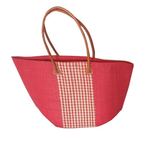 Sac à Main en Raphia Rouge – Motif Pied-de-Poule Fait Main à Madagascar