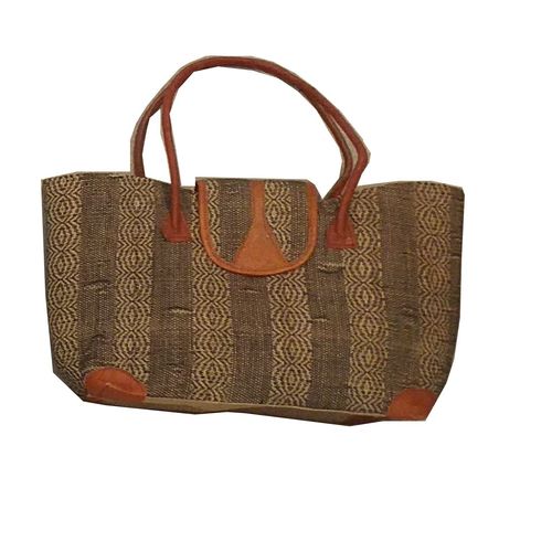 Sac cabas en raphia artisanal avec finitions cuir