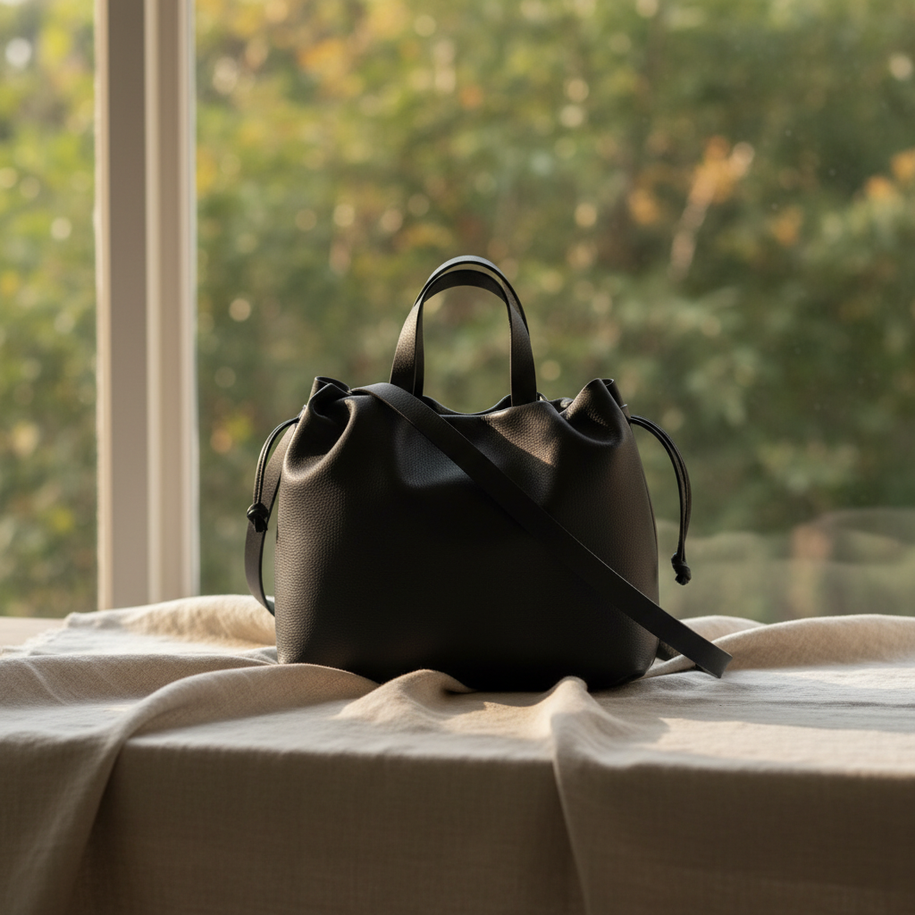 Sac ANGELA Noir Taille Moyenne sur lin naturel, ambiance slow fashion – Bmassy