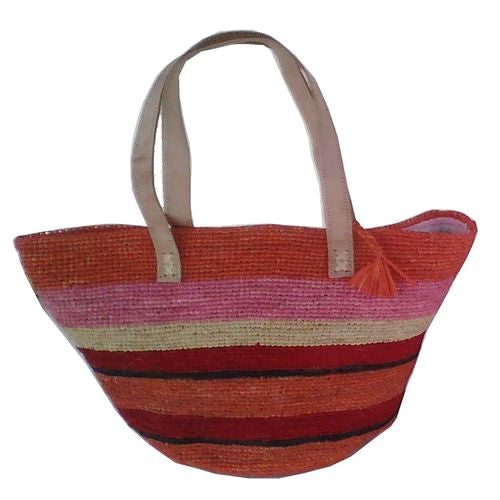 Sac artisanal en raphia naturel rayé
