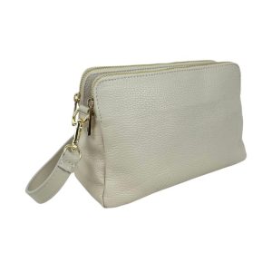 Sac bandoulière cuir italien beige clair minimaliste femme