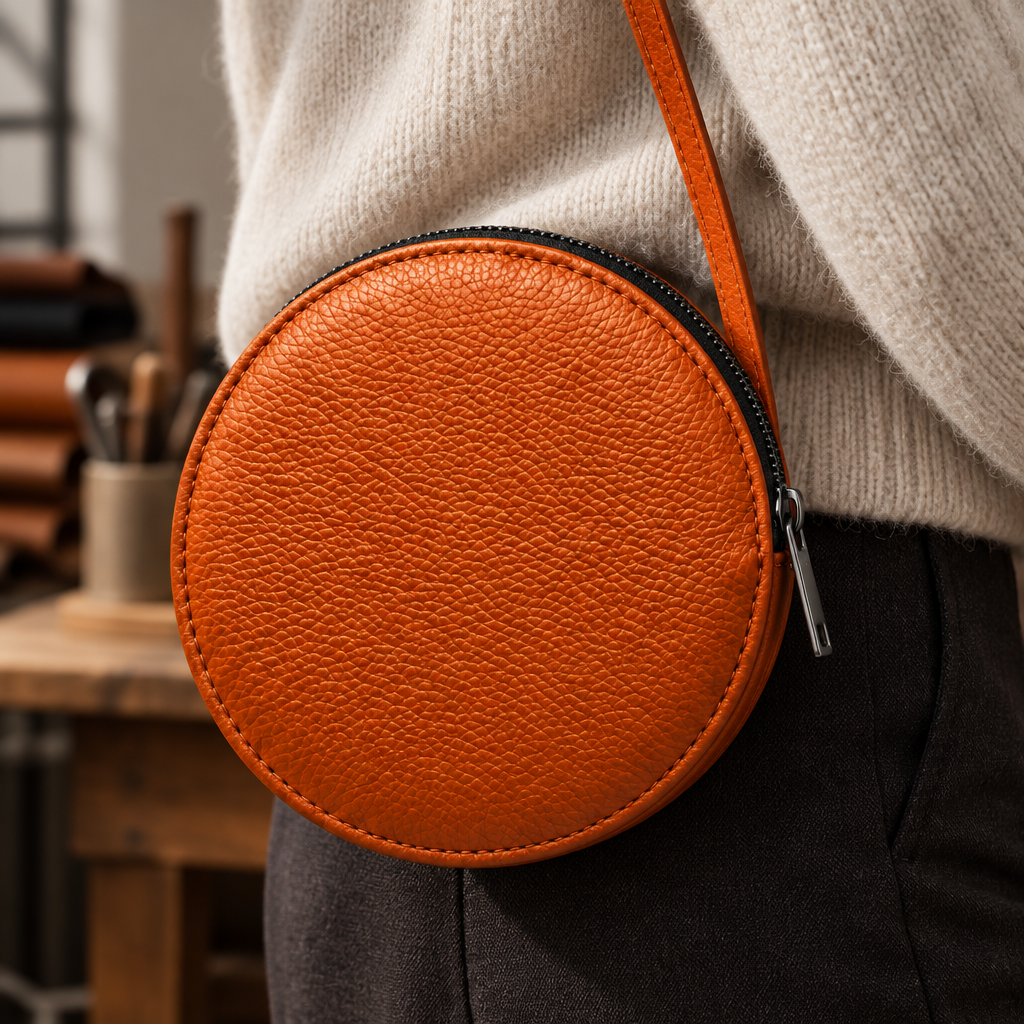 Pochette Almita Grande en cuir orange portée à l’épaule 