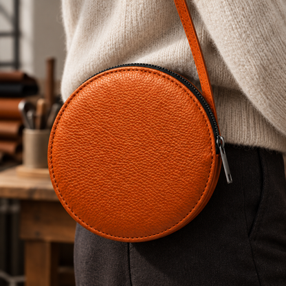 Pochette Almita Grande en cuir orange portée à l’épaule 