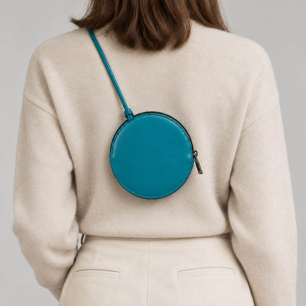 Pochette Almita Grande en cuir turquoise tenue à la main