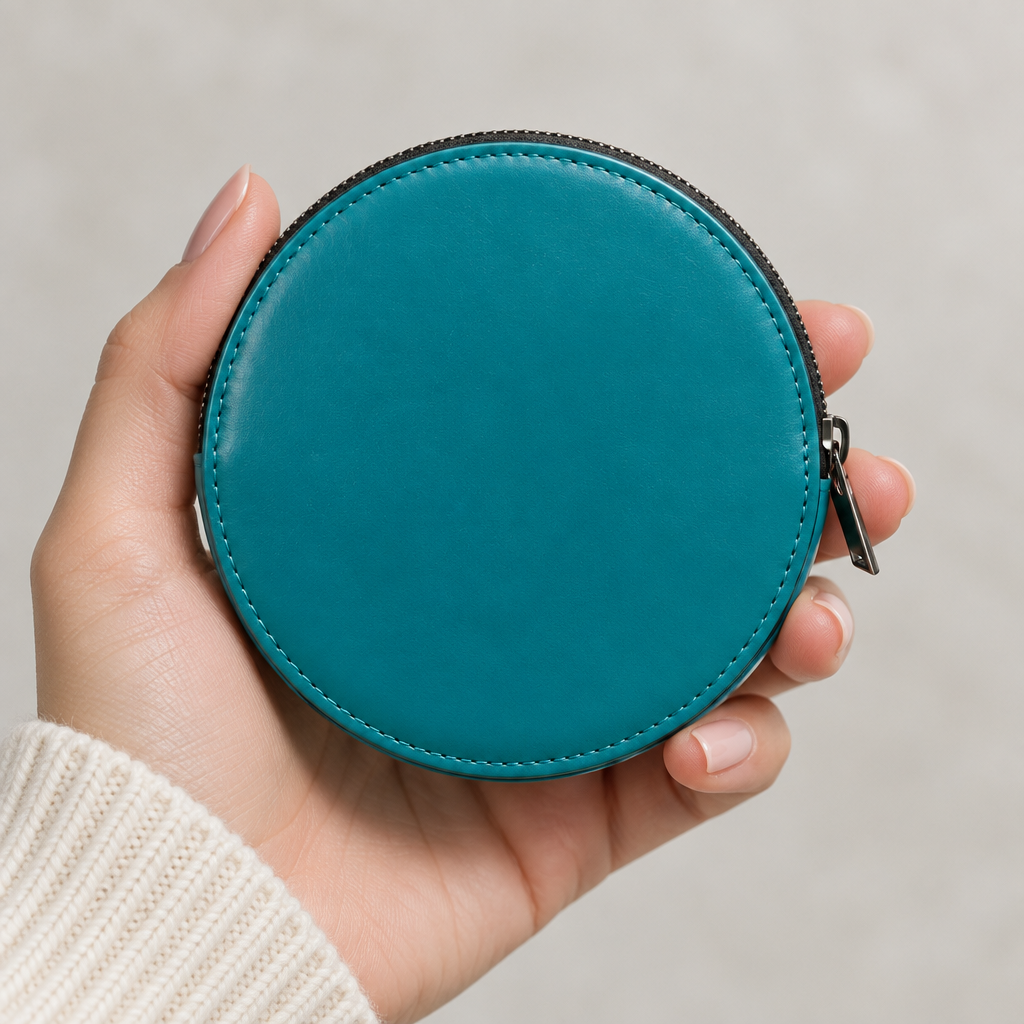Pochette Almita Grande en cuir turquoise tenue à la main