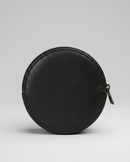 Mini sac rond en cuir noir Almita Mini vu de face