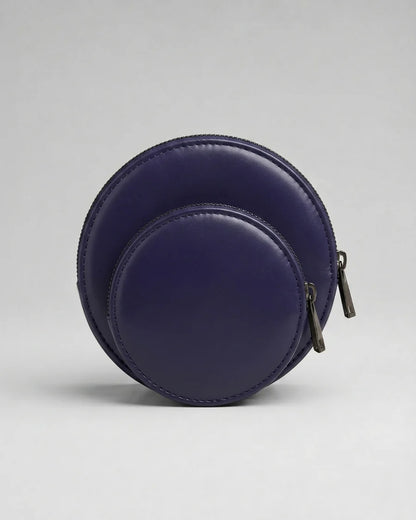 Pochette ronde Almita Mini en cuir violet foncé, vue de face