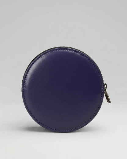 Pochette ronde Almita Mini en cuir violet foncé, vue de face