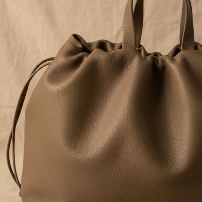 Détail grain cuir végétal tanné, sac ANGELINES Gris – Bmassy