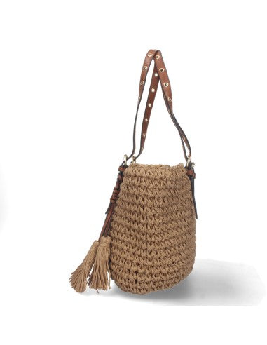 Sac à bandoulière en raphia et fermeture à glissière – Bmassy