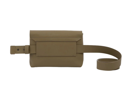 Sac ceinture Fernandita en cuir gris, vu de dos avec sa ceinture, Bmassy.