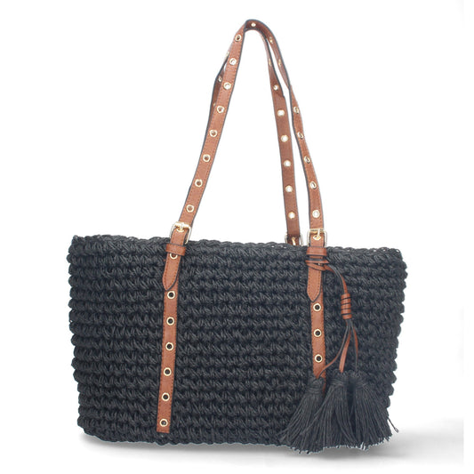 Sac bandoulière raphia noir artisanal fait main original chic
