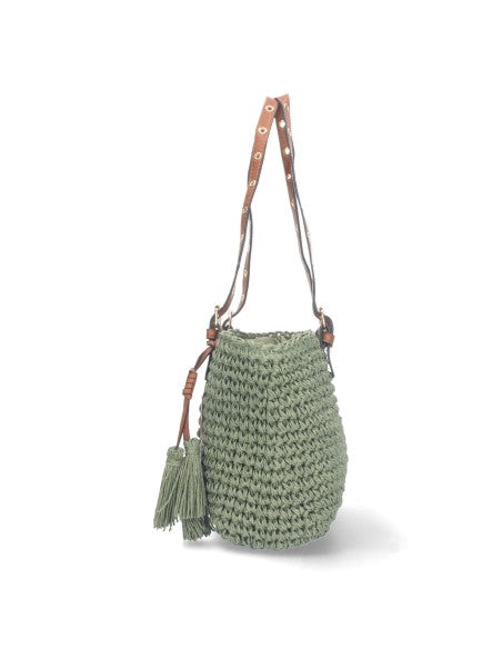 Sac raphia vert fait main original artisanal style casual