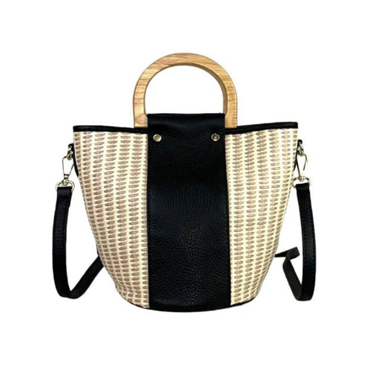 Sac Seau en Raphia Bandoulière et Cuir Rouge clair et noir