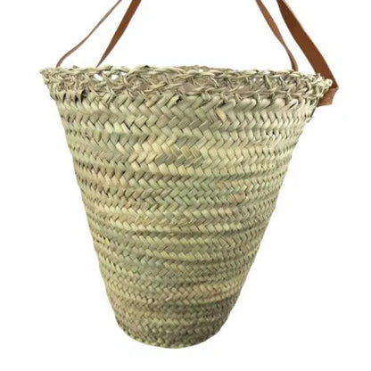 Grand panier capazo en raphia beige naturel avec deux longues poignées brunes