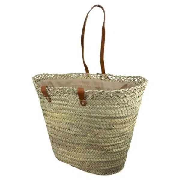 Grand panier capazo en raphia beige naturel à longues poignées brunes | Bmassy