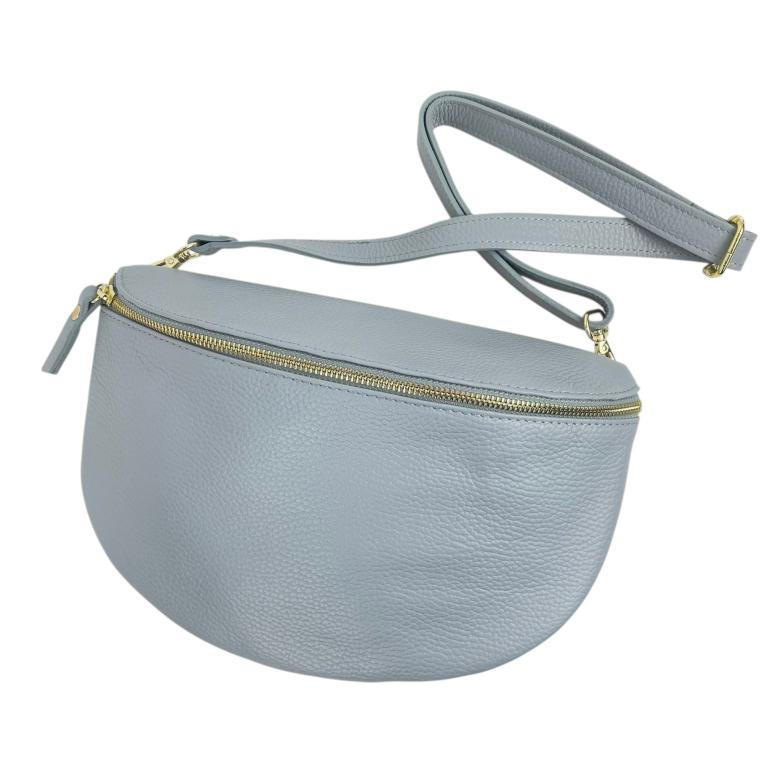 Sac banane gris cuir italien femme avec compartiment intérieur - Bmassy design polyvalent