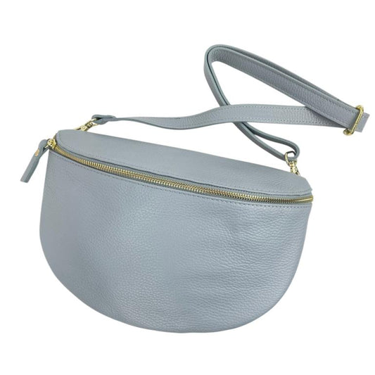 Sac banane gris cuir italien femme avec compartiment intérieur - Bmassy design polyvalent
