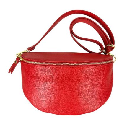 Sac banane rouge cuir italien femme avec compartiment intérieur - Bmassy maroquinerie premium