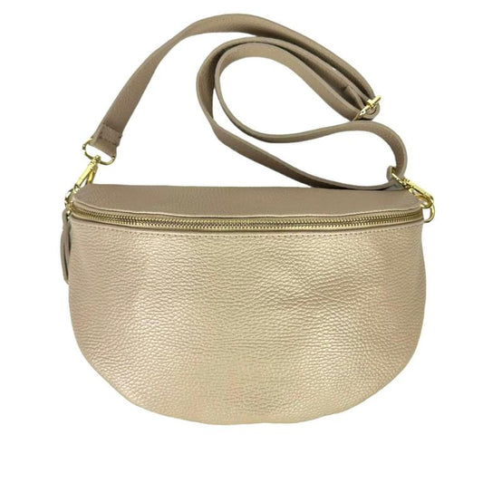 Sac banane gris cuir italien femme avec compartiment intérieur - Bmassy design polyvalent