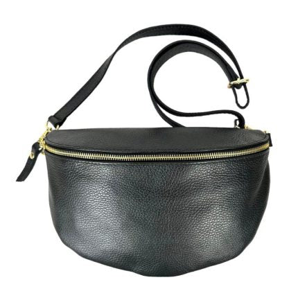 Sac banane noir cuir italien femme avec compartiment intérieur - Bmassy maroquinerie élégant