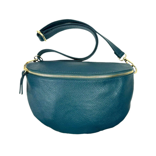 Sac banane bleu cuir italien femme avec compartiment intérieur - Bmassy design moderne