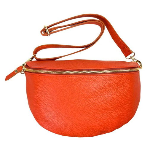 Sac banane orange cuir italien femme avec compartiment intérieur - Bmassy style vibrant