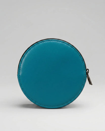 Pochette cylindrique Almita Grande en cuir turquoise, vue de face 