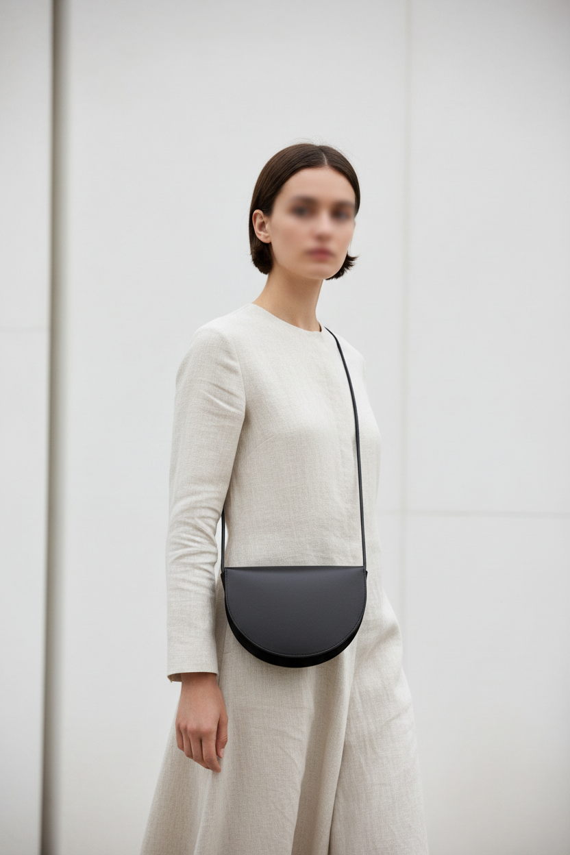 Sac demi-lune noir porté à l'épaule – Bmassy