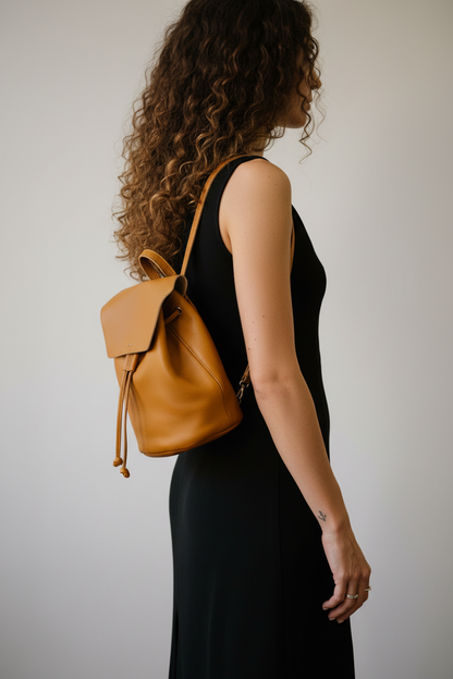 Mini sac à dos cuir orange IRENE porté à l'épaule – Bmassy