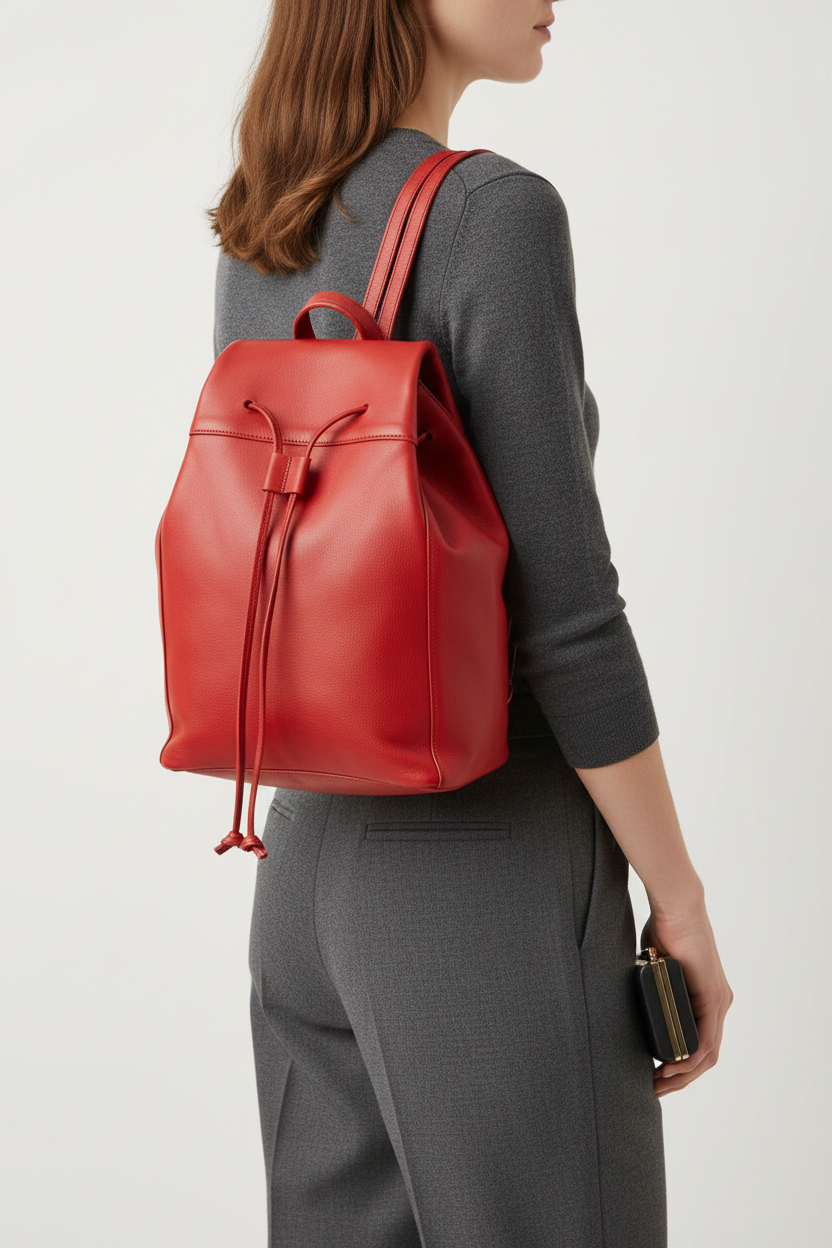 Sac à dos cuir nappa rouge IRENE mochila porté à l'épaule – Bmassy