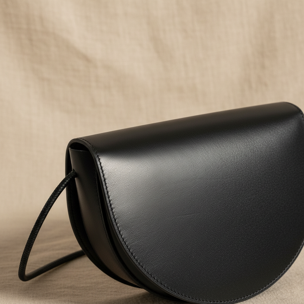 Sac demi-lune noir détail couture cuir – Bmassy